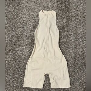 Sleeveless Zip-Front Cream Jumpsuit Romper